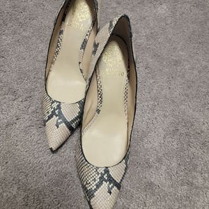 Vince Camuto Candera Shoes Natural Snake Pointed Toe Block Heel Pumps